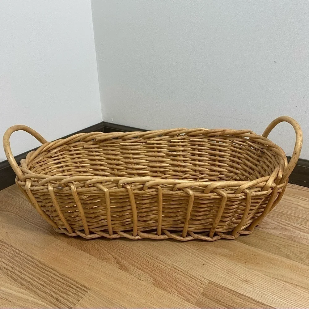 Wide Wicker Basket Home Picnic Tan Houseware Long